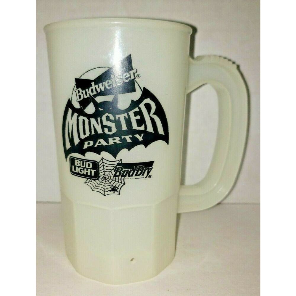 1990's Budweiser Monster Party Glow n Dark Plastic Mug Bud Dry Promo U139